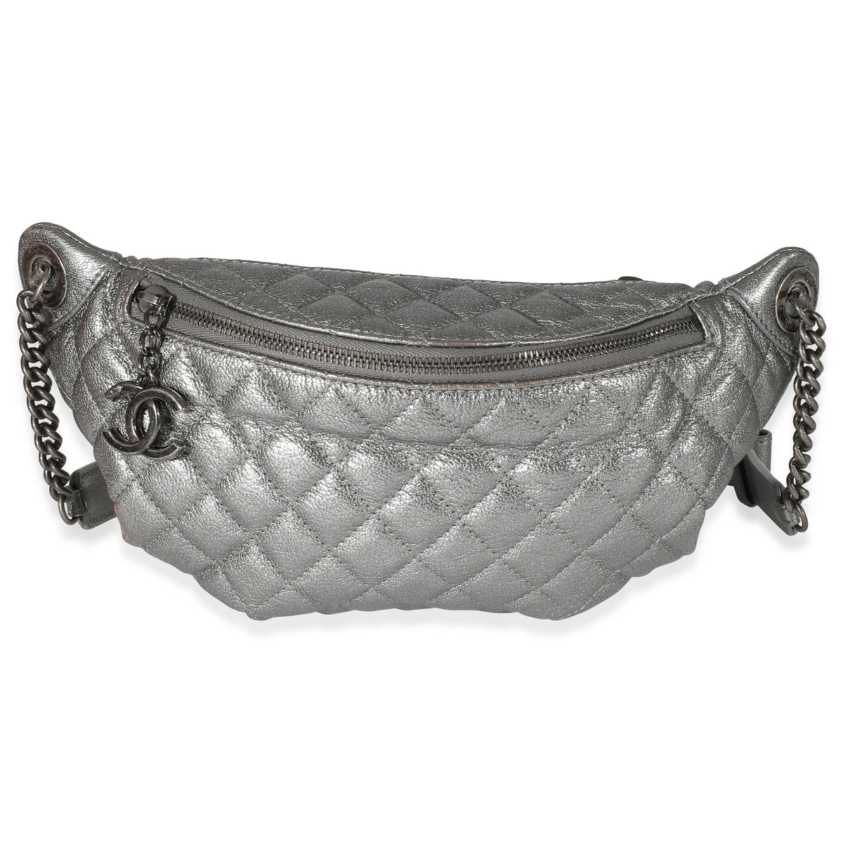 Chanel Silver Metallic Calfskin Banane Waist Bag