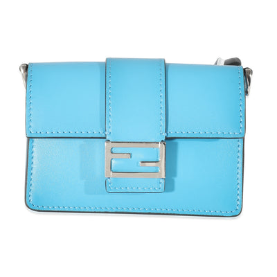 Fendi Blue Leather Micro Flat Baguette