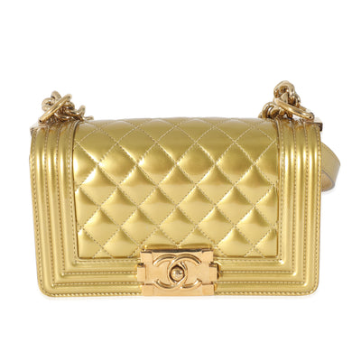 Chanel Gold Quilted Patent Small Boy Bag