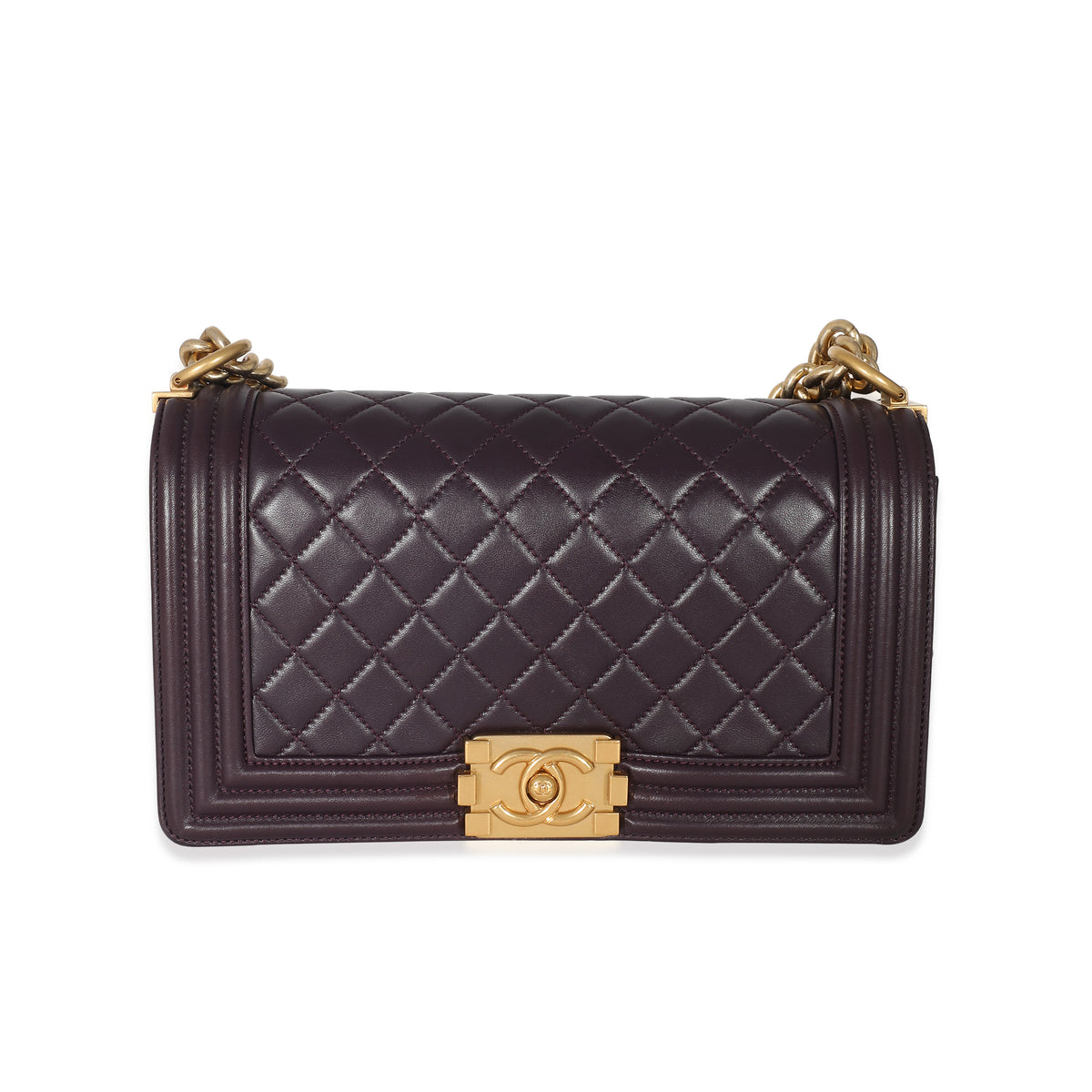 Chanel Dark Purple Quilted Lambskin Medium Boy Bag