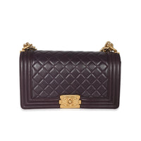 Chanel Dark Purple Quilted Lambskin Medium Boy Bag