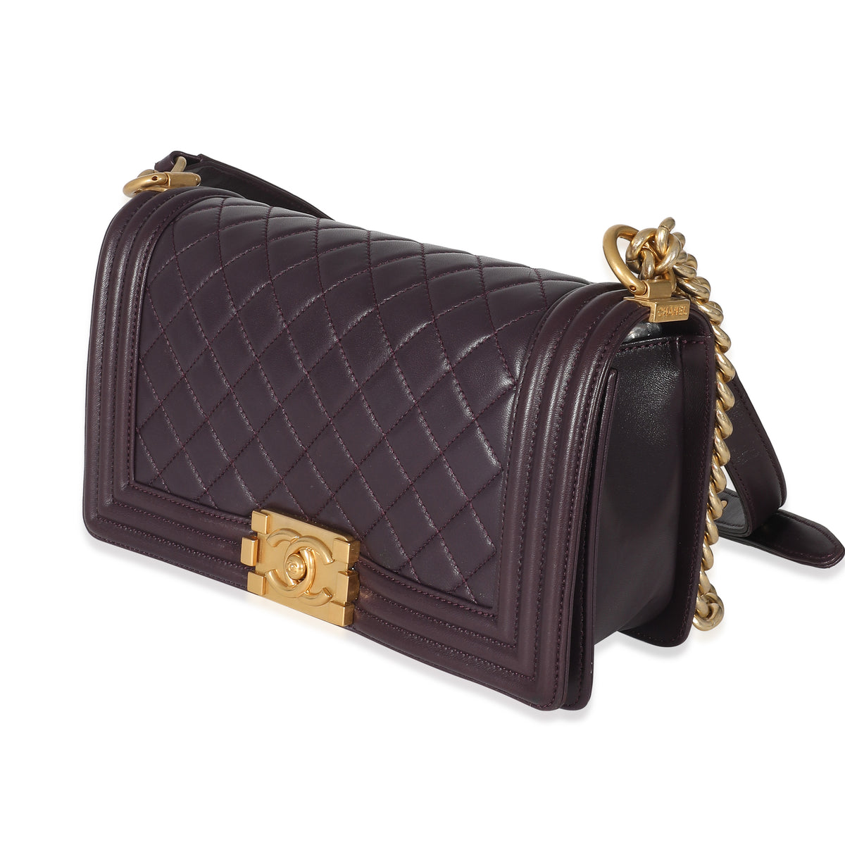 Chanel Dark Purple Quilted Lambskin Medium Boy Bag