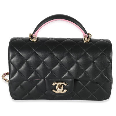 Chanel Bi-Color Quilted Lambskin Mini Top Handle Rectangular Flap