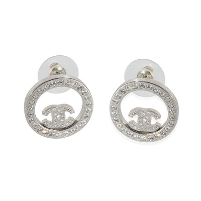 Silver Tone Chanel 2021 CC Strass Earrings