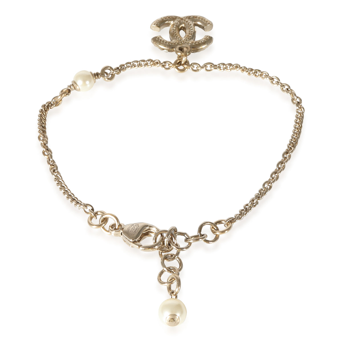 Gold Plated Chanel 2021 CC Link Bracelet With Faux Pearl & Strass Bracelet