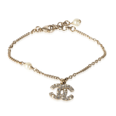 Gold Plated Chanel 2021 CC Link Bracelet With Faux Pearl & Strass Bracelet