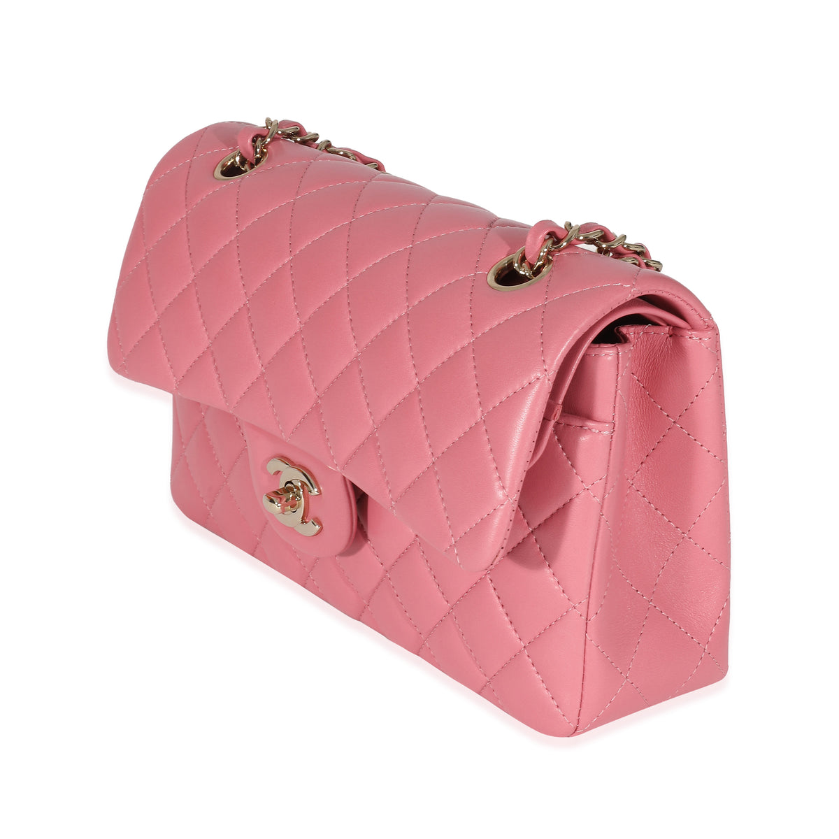 Chanel Pink Quilted Lambskin Small Classic Double Flap Bag