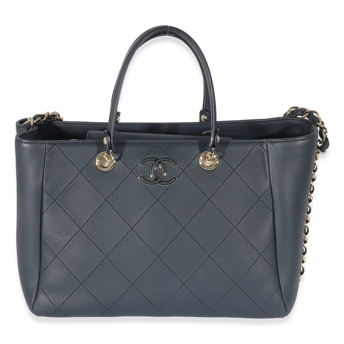 Chanel Navy Quilted Bullskin Shopping Tote