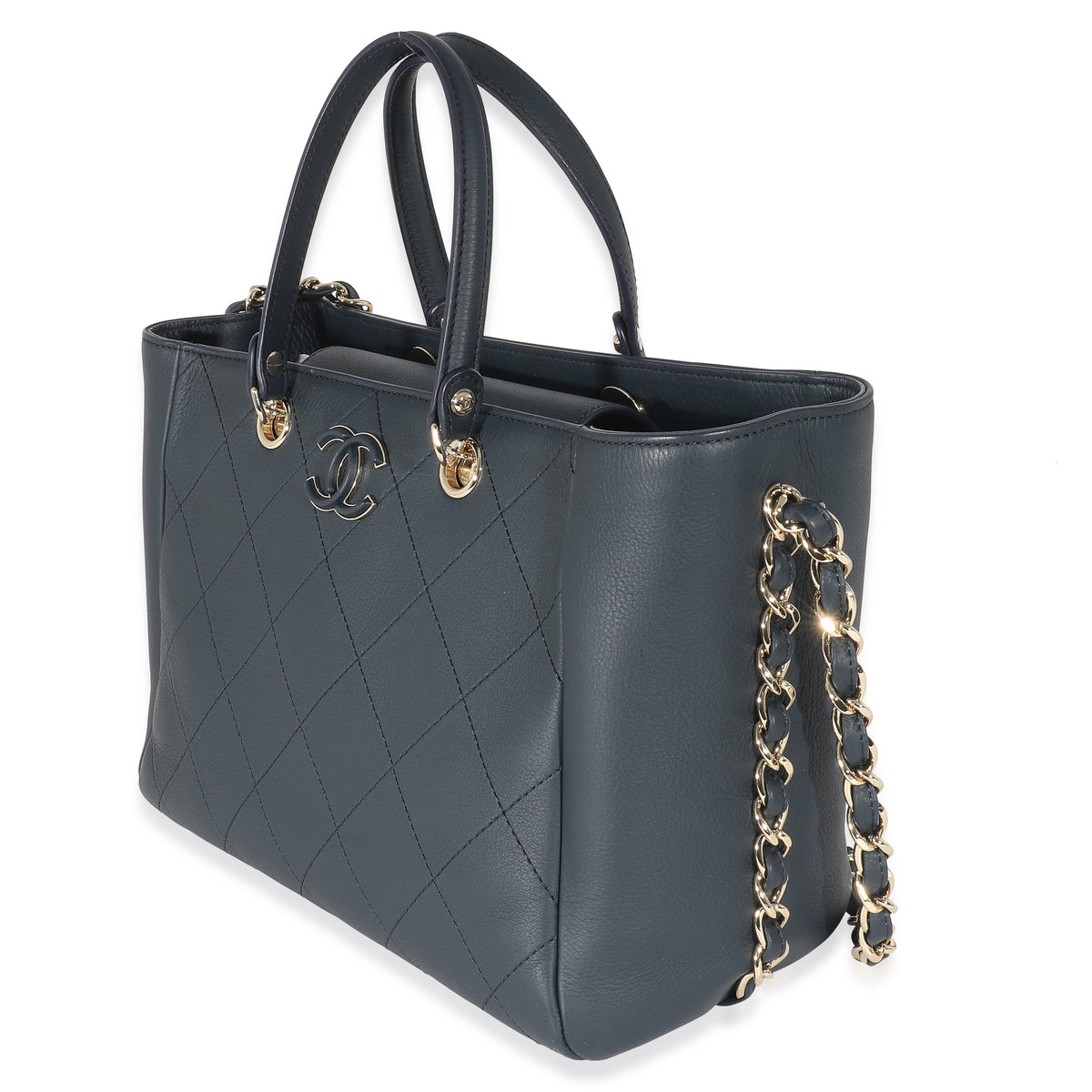 Chanel Navy Quilted Bullskin Shopping Tote