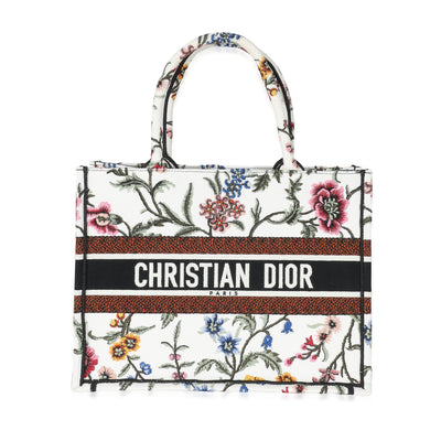 Christian Dior White Dior Petites Fleurs Embroidery Medium Dior Book Tote