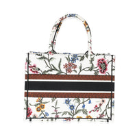 Christian Dior White Dior Petites Fleurs Embroidery Medium Dior Book Tote