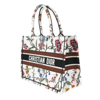 Christian Dior White Dior Petites Fleurs Embroidery Medium Dior Book Tote