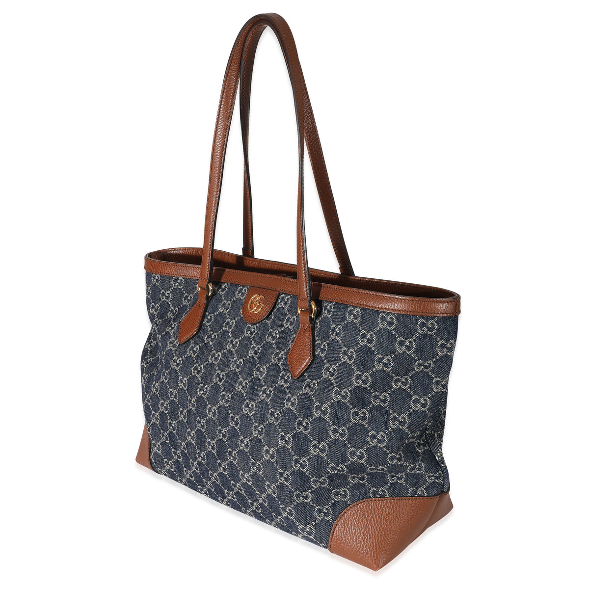 Gucci Blue GG Monogram Denim Medium Ophidia Shopping Tote