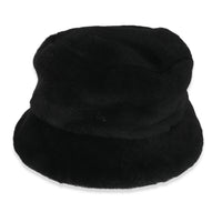 Prada Black Shearling Logo Bucket Hat L