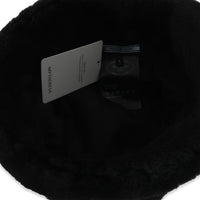 Prada Black Shearling Logo Bucket Hat L