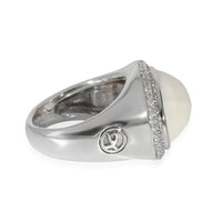 David Yurman Albion Oval White Agate & Diamonds Ring in Sterling Silver 0.5 CTW