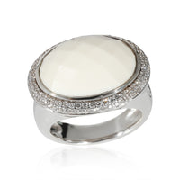 David Yurman Albion Oval White Agate & Diamonds Ring in Sterling Silver 0.5 CTW