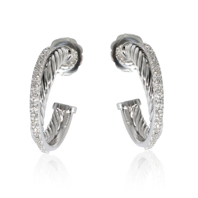 David Yurman Crossover Hoop Earrings in 18k White Gold/Sterling Silver 0.3 CTW