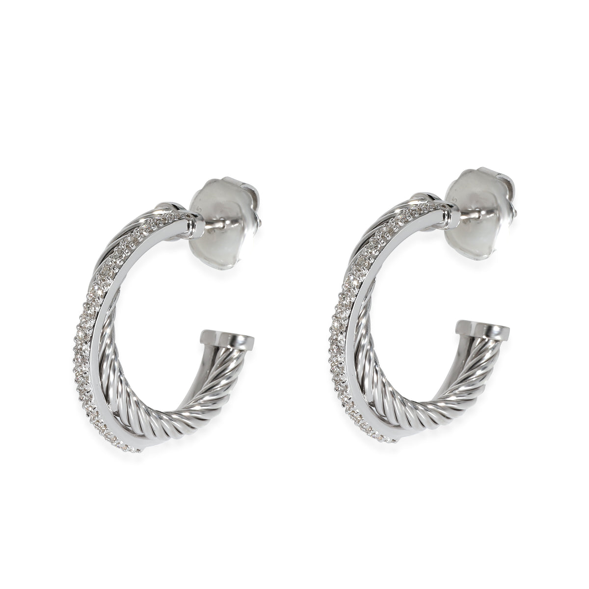 David Yurman Crossover Hoop Earrings in 18k White Gold/Sterling Silver 0.3 CTW