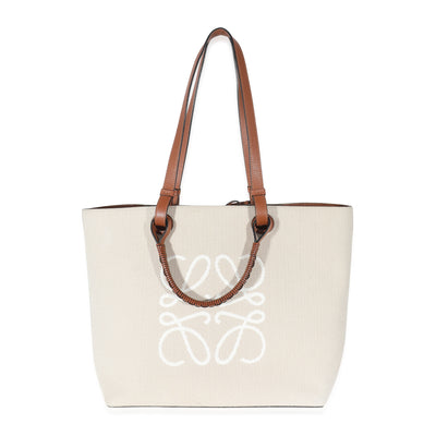 Loewe Tan Calfskin & Ecru Jacquard Medium Anagram Tote