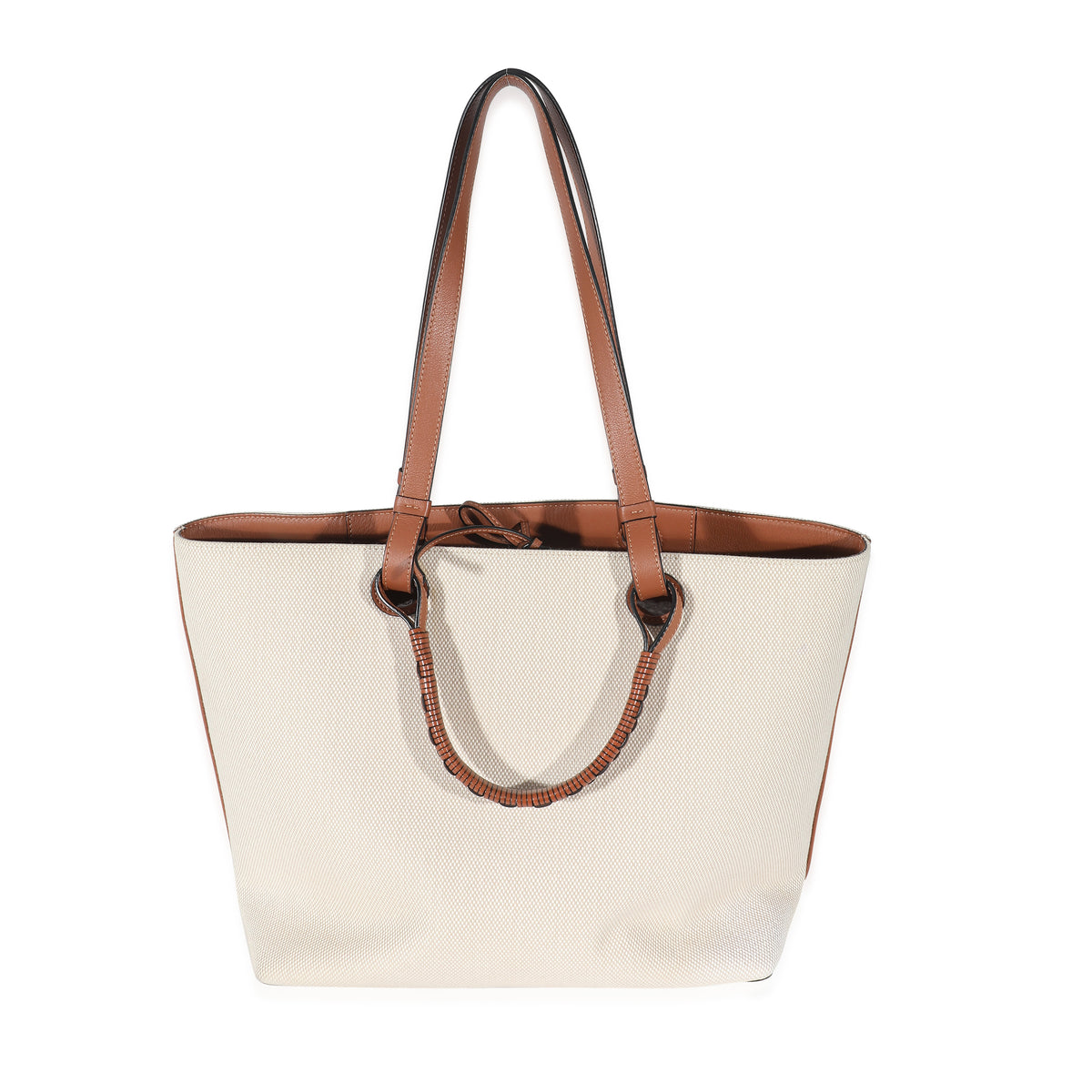 Loewe Tan Calfskin & Ecru Jacquard Medium Anagram Tote