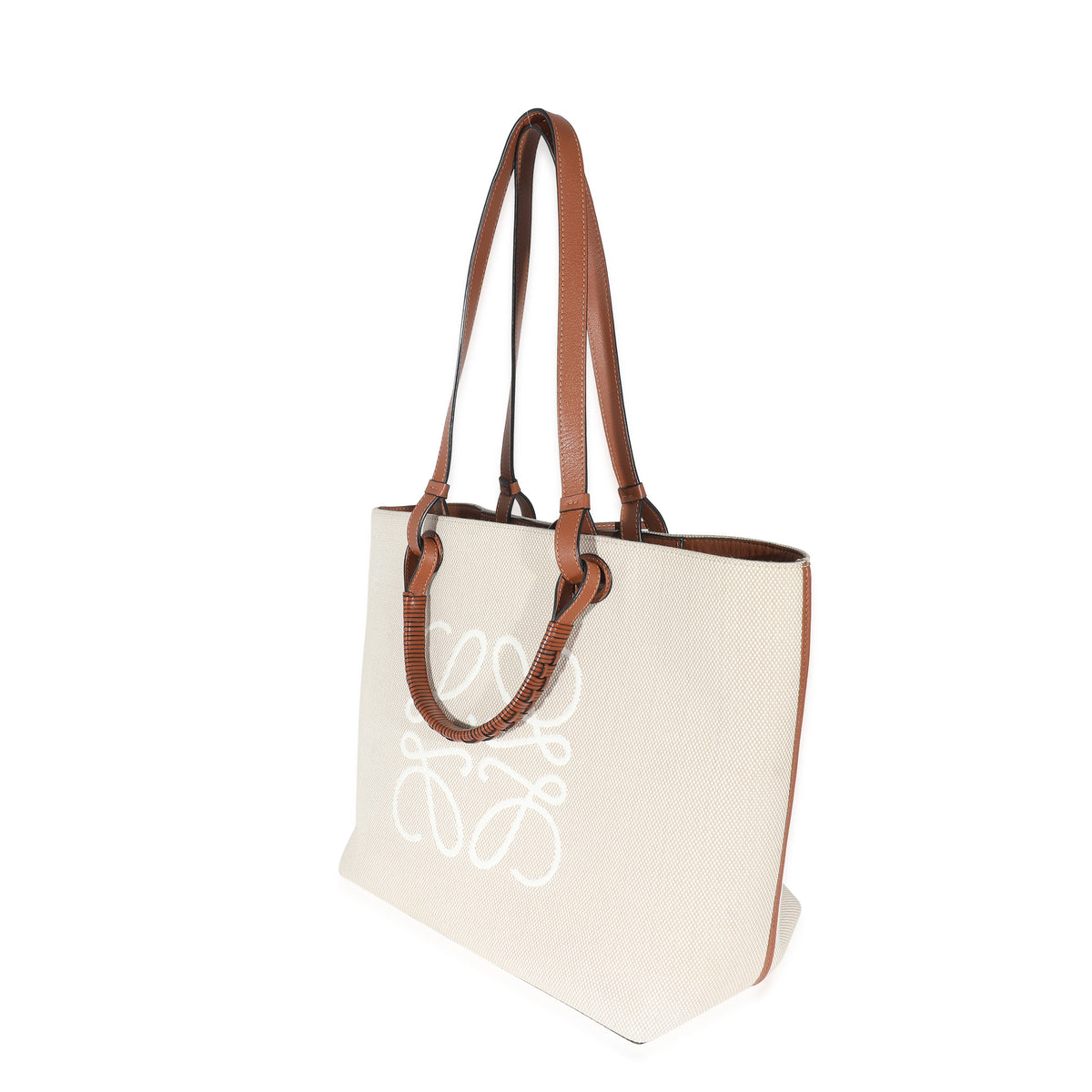 Loewe Tan Calfskin & Ecru Jacquard Medium Anagram Tote