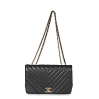 Chanel Black Chevron Quilted Medium Statement Flap Bag