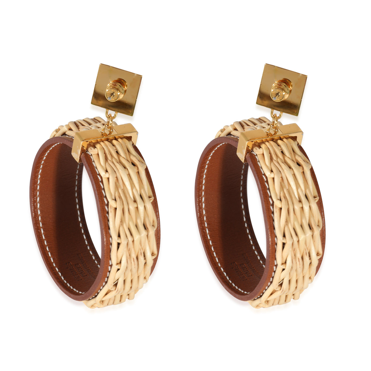 Gold Plated Hermès Medor Picnic Earrings in Swift Calfskin