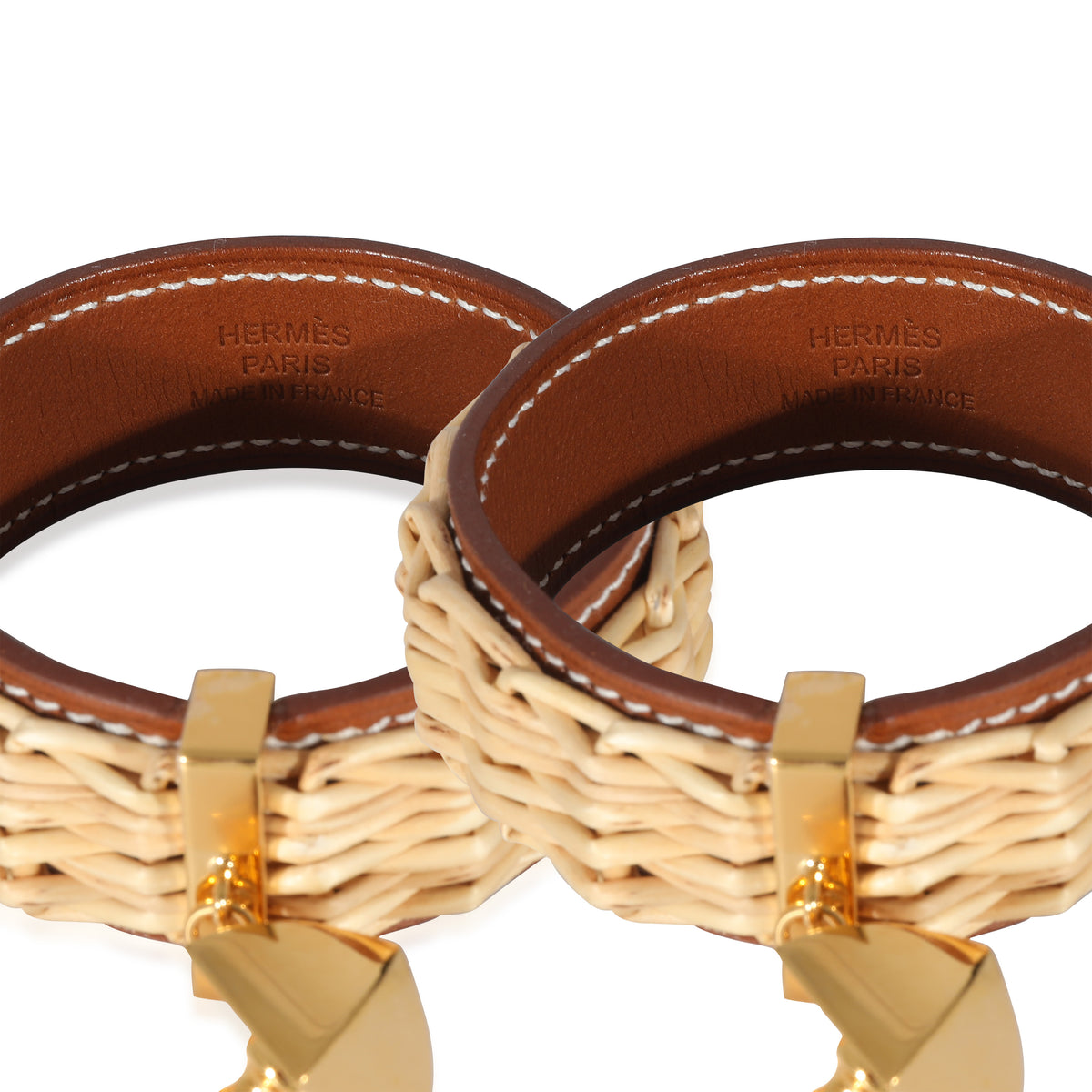 Gold Plated Hermès Medor Picnic Earrings in Swift Calfskin