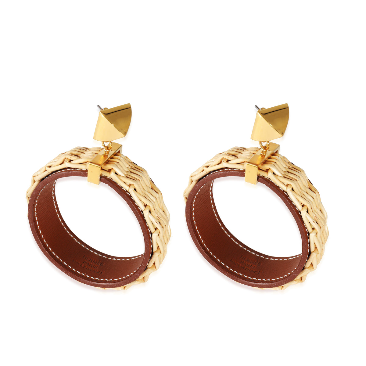 Gold Plated Hermès Medor Picnic Earrings in Swift Calfskin