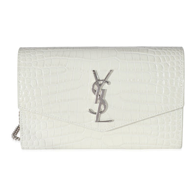 Saint Laurent Blanc Croc Embossed Uptown Chain Wallet