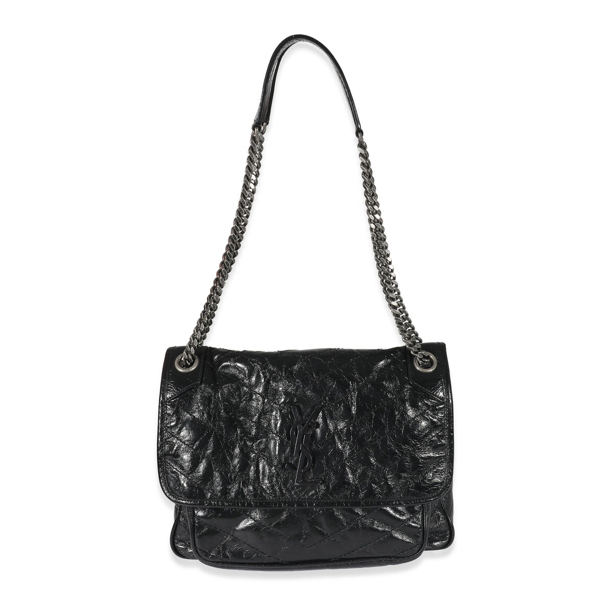 Saint Laurent Black Crinkled Calfskin Matelasse Medium Niki