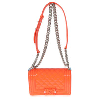 Chanel Orange Quilted Patent Small Plexiglass Boy Bag