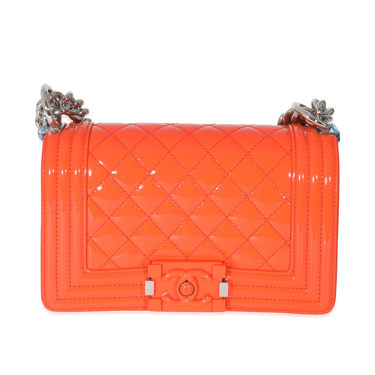 Chanel Orange Quilted Patent Small Plexiglass Boy Bag