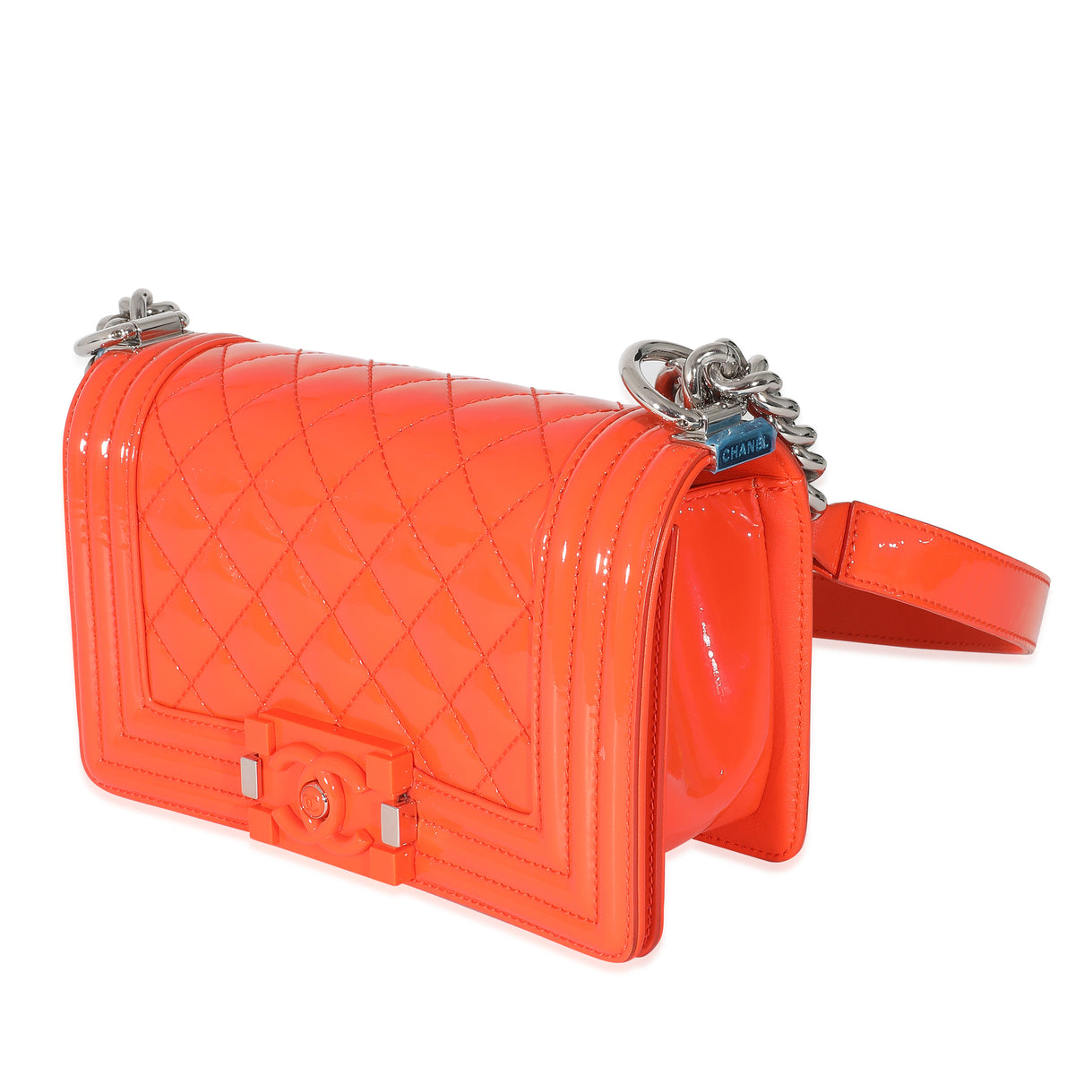 Chanel Orange Quilted Patent Small Plexiglass Boy Bag