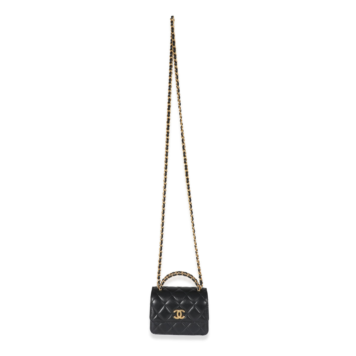 Chanel Black Quilted Lambskin Chain Top Handle Clutch