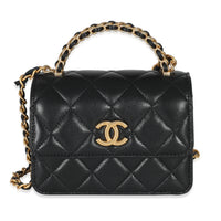 Chanel Black Quilted Lambskin Chain Top Handle Clutch