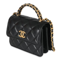 Chanel Black Quilted Lambskin Chain Top Handle Clutch