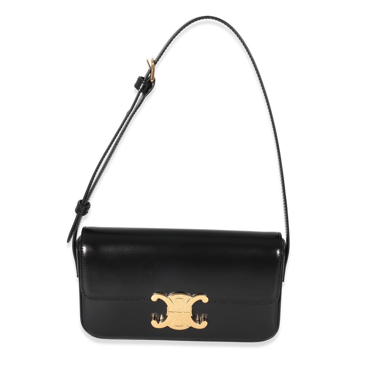 Celine Black Shiny Calfskin Claude Triomphe Shoulder Bag