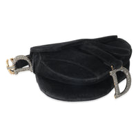 Christian Dior Black Velvet Crystals Mini Saddle Bag