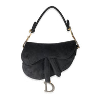 Christian Dior Black Velvet Crystals Mini Saddle Bag