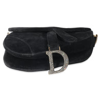 Christian Dior Black Velvet Crystals Mini Saddle Bag