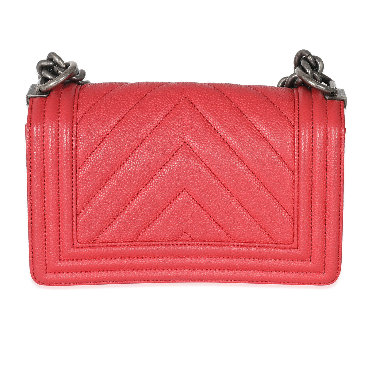 Chanel Red Caviar Chevron Small Boy Bag