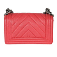 Chanel Red Caviar Chevron Small Boy Bag