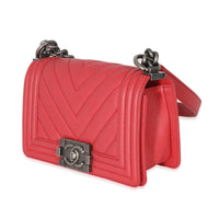 Chanel Red Caviar Chevron Small Boy Bag