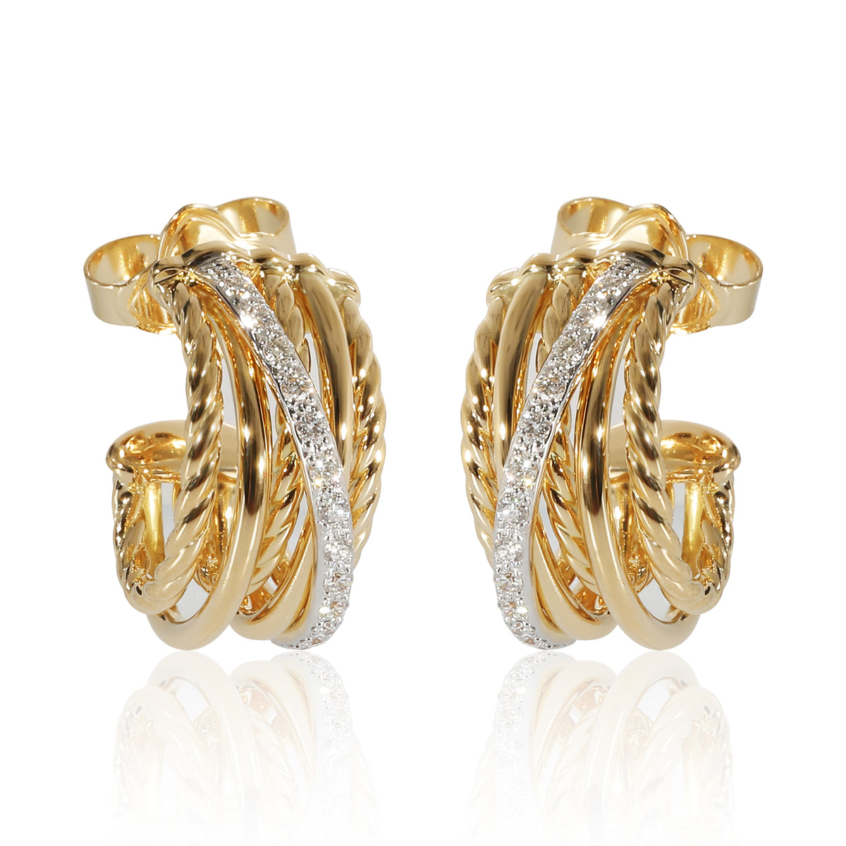 David Yurman Crossover Diamond Earrings in 18K Yellow Gold 0.34 CTW