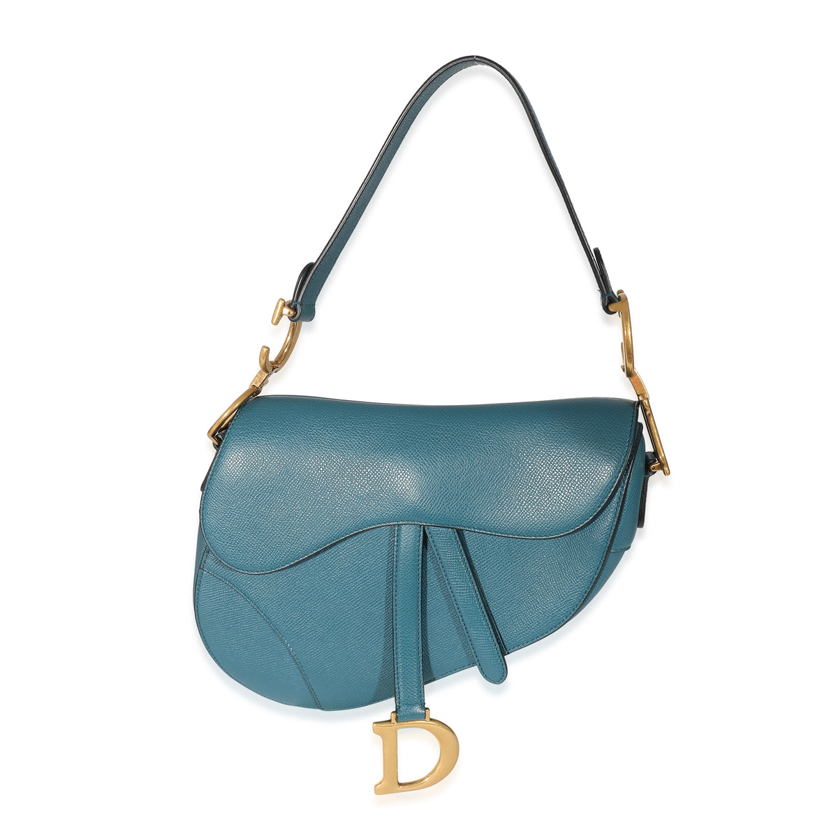 Christian Dior Steel Blue Grained Calfskin Saddle Bag