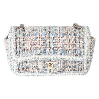Chanel Grey Blue Braided Quilted Tweed Mini Flap Bag