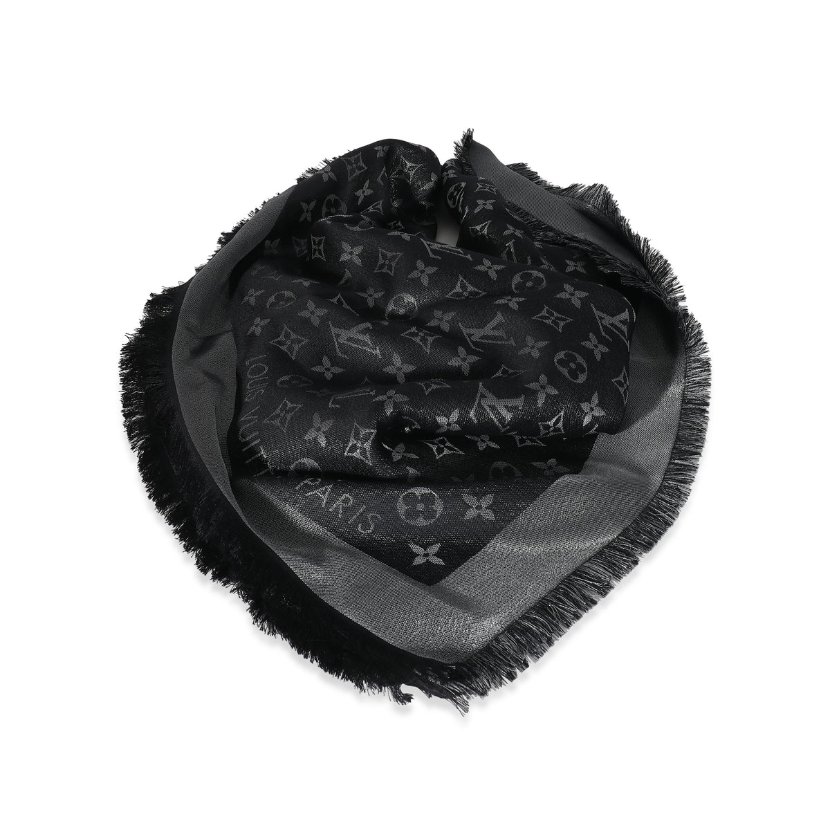 Louis Vuitton Monogram Black Silk Scarf
