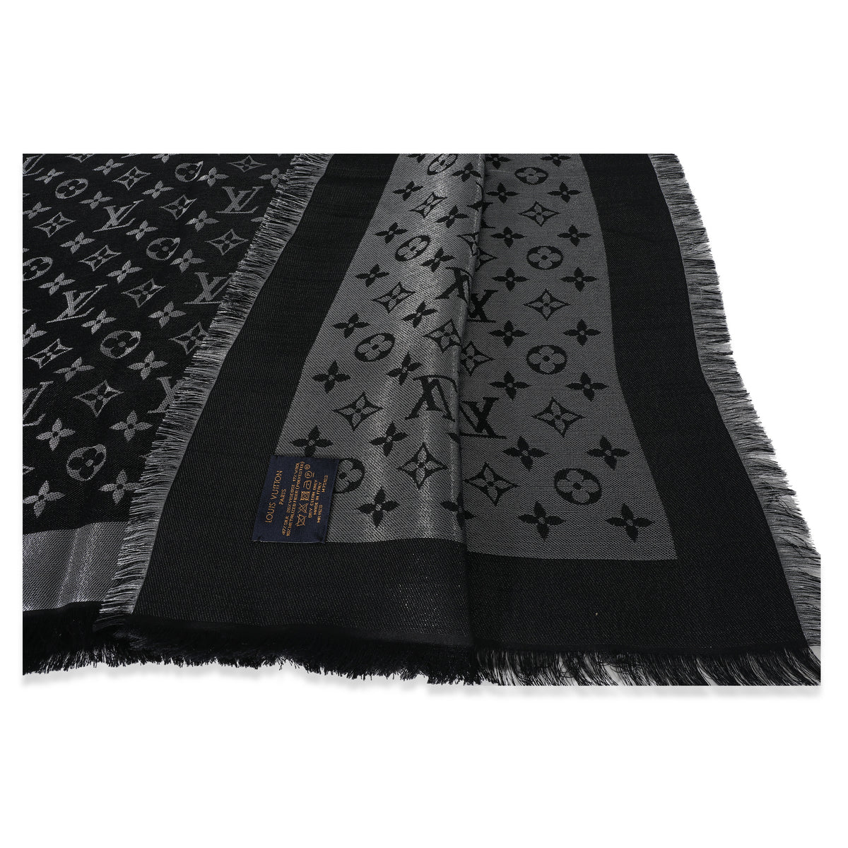 Louis Vuitton Black Monogram Silk Blend Shine Shawl Scarf